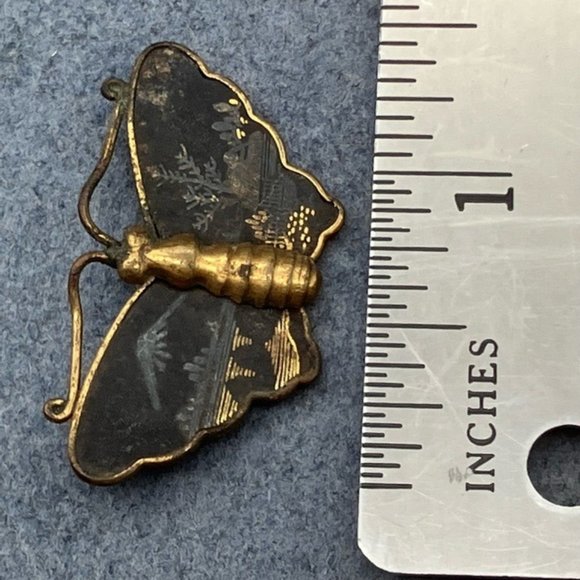 Komai Butterfly Pin Brooch Meiji Japanese As Is Vintage Gold Inlay Retro BoHo - Picture 10 of 10